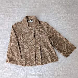 Requirements Soft Jacquard Button Down Flare Bottom Baby Doll Style Jacket Sz L